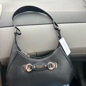 GUESS Black Shoulder Bag with Gold Accents
